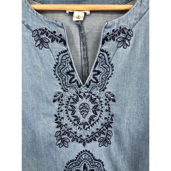Westport Womens Embroidered Chambray Dress Size 2 Blue Western Boho Cowgirl - Picture 4 of 9